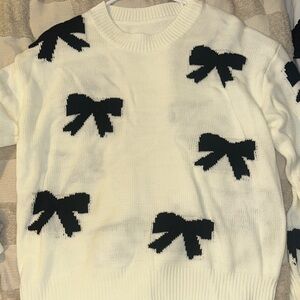 Women's Black and White Bow Sweater